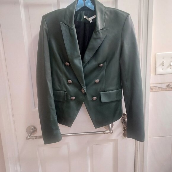 Veronica Beard Cooke Leather Green Jacket Blazer - Picture 1 of 11